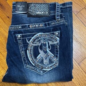Grace in LA Women's Embellished Dark Blue Jeans